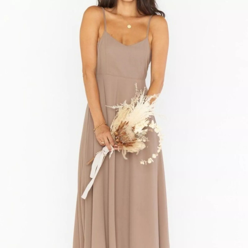 Mumu Weddings Faith Maxi Dress Soft Beige Chiffon Bridesmaid Prom Cocktail